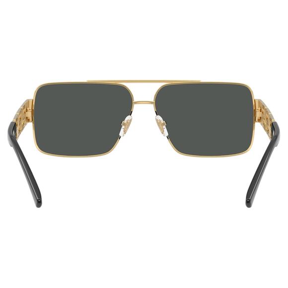 New VERSACE Sunglasses Gold Metal Greca Logo Rectangle Black Gray - Picture 5 of 6